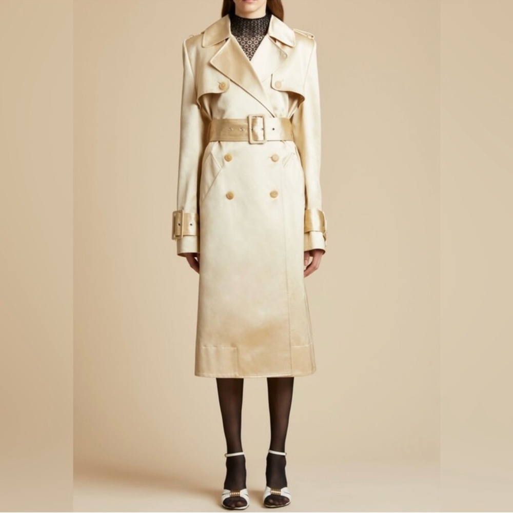 Khaite Jaden Trench Coat Cotton Blend Satin Belted Size 2 NWT $3570